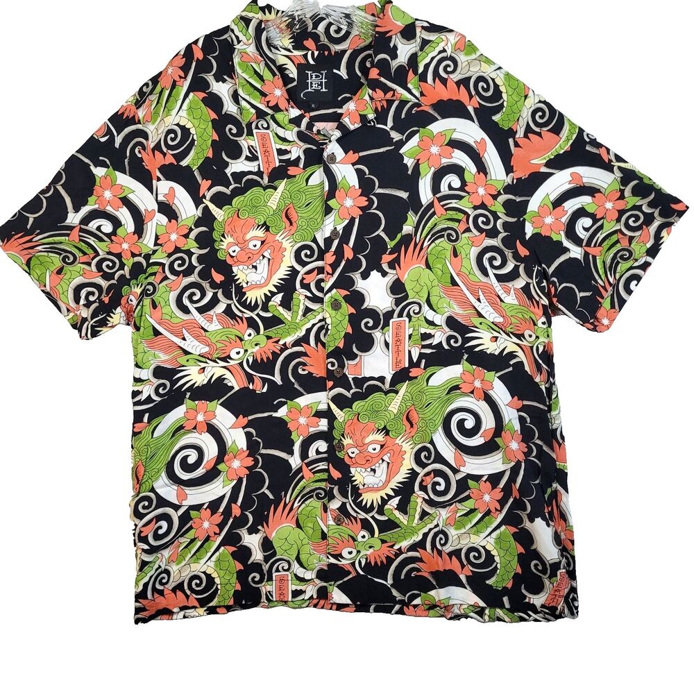 Ed Hardy Dragon Y2K Hawaiian Japanese Tattoo Seattle Viscose XL Button Up Shirt